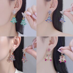 Wholesale Colorful rhinestone snowflake Christmas tree earrings