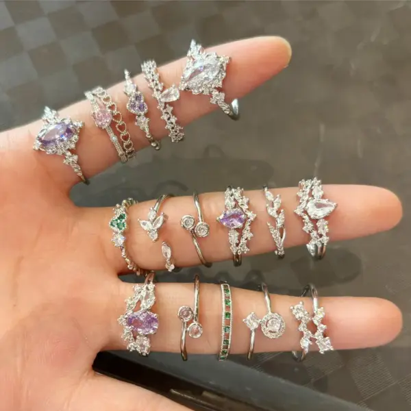 Copper 18K Gold Plated Inlay Geometric Zircon Open Rings