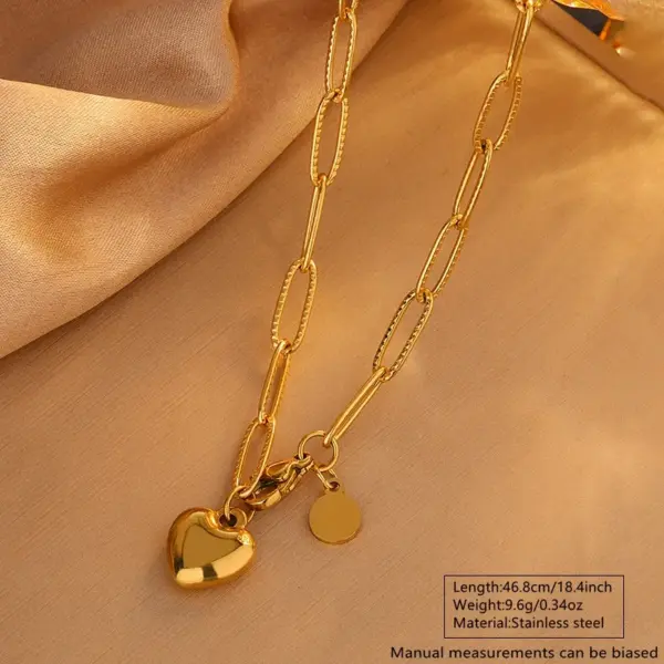 304 Stainless Steel Paper Clip Heart Shape Ion Plating (IP) 18K Gold Plated Retro Classic Style Waterproof Non Tarnish Regular Chain Bracelets Necklace Jewelry Set