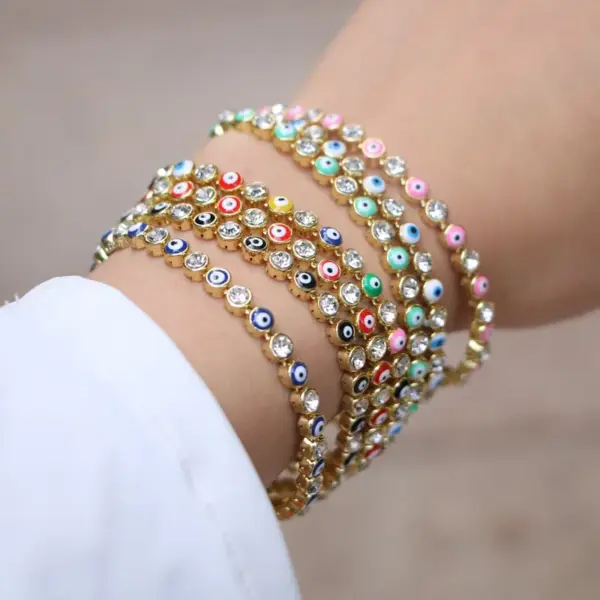 European And American New Fashion Copper Chain Inlaid Zircon Oil ipping Devil's Eye Bracelet