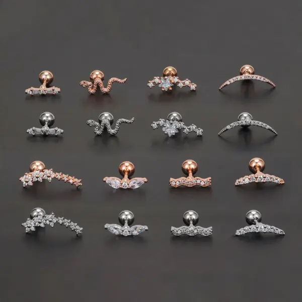 Wholesale 1 Piece Ear Cartilage Rings & Studs Simple Style Solid Color Brass Plating Inlay Zircon Ear Cartilage Rings & Studs