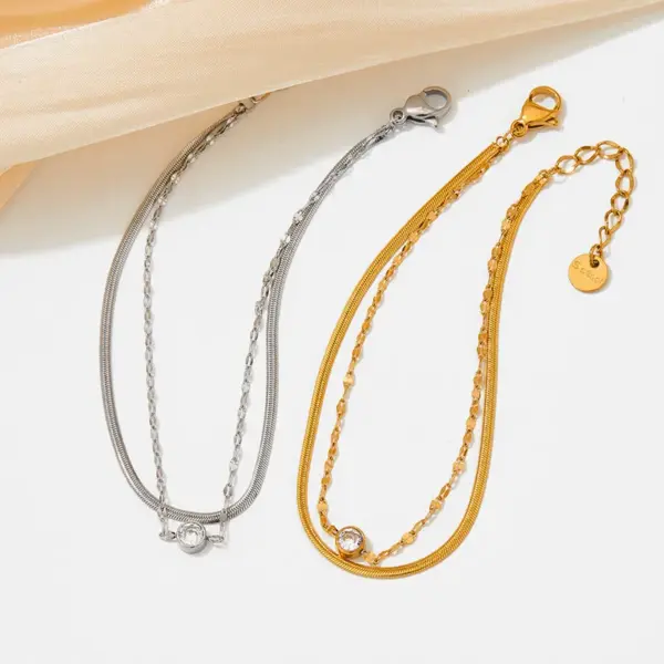 Wholesale 1 Piece Elegant Simple Style Streetwear Round Stainless Steel Zircon Water Plating Women's Anklet