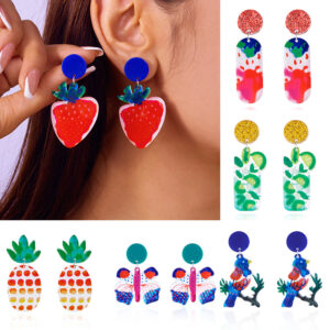 Wholesale Cross-border new personalized creative fresh and natural colorful ins vacation fashion acrylic butterfly fruit earrings