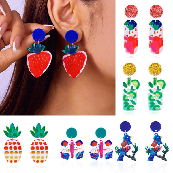 Wholesale Cross-border new personalized creative fresh and natural colorful ins vacation fashion acrylic butterfly fruit earrings