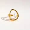 Women's Copper Brass Geometric Abstract Curve Pearl Rings Brass Jewelry