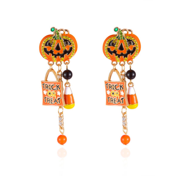 Wholesale Hot-selling European and American cross-border e-commerce style: dripping rhinestone pumpkin earrings; Temu's best-selling letter-themed Halloween tassel earrings.