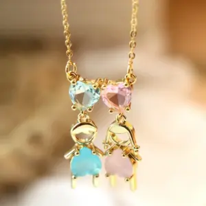 Wholesale Vintage Style Cartoon Character Doll Heart Shape Copper Plating Inlay Zircon Pendant Necklace