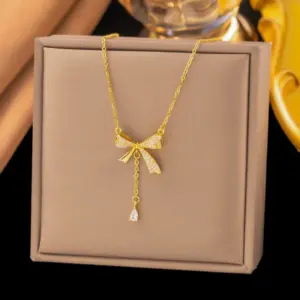 【8195】Water Drop Tassel Bowknot—Necklace【gold】