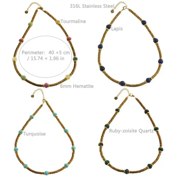 Wholesale Retro Geometric 316L Stainless Steel Natural Stone Vacuum Plating Necklace In Bulk