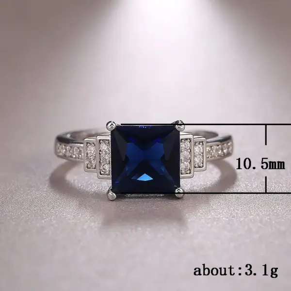 Wholesale Fashion Ladies New Dark Blue Zircon Platinum Plated Diamond Copper Ring Hand Jewelry