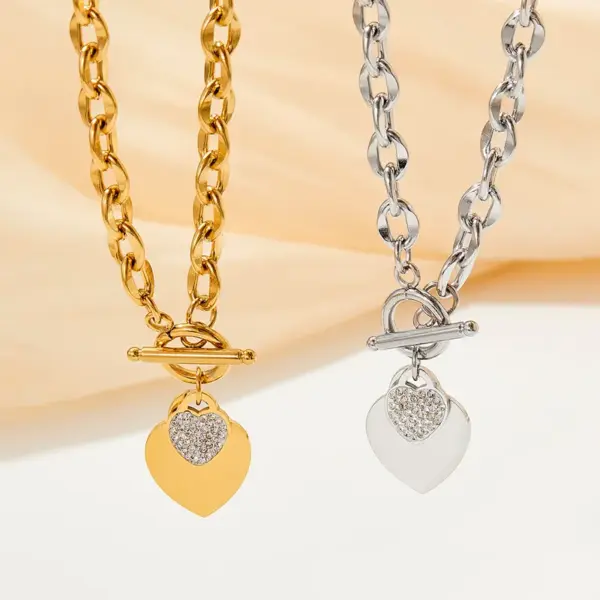 Wholesale Fashion Heart Shape Stainless Steel Titanium Steel Plating Inlay Zircon Bracelets Earrings Necklace