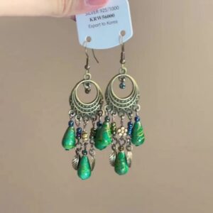 0373 green water drop tassel earrings