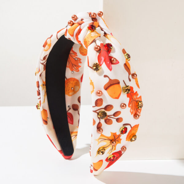 oly-e525f59483ada5e0158c9439a62fe721 Wholesale Amazon's Hottest Thanksgiving Element Headband Maple Leaf Turkey Print Fabric Beaded Diamond Fashion Holiday Hair Accessories