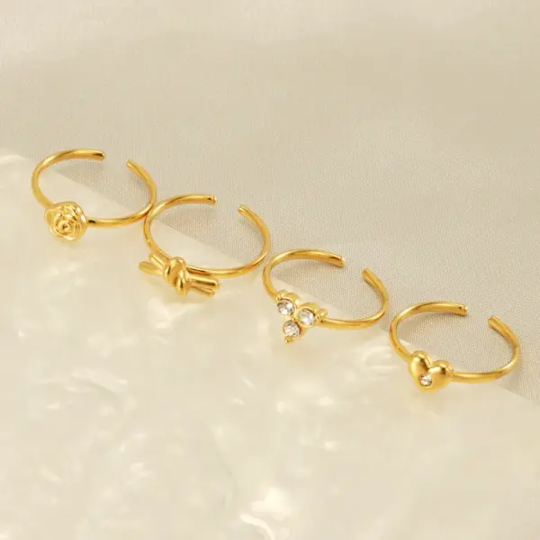 Wholesale PVD Coated 18K Gold Plated Heart Shape Knot Flower Stainless Steel Simple Style Waterproof Non Tarnish Open Ring
