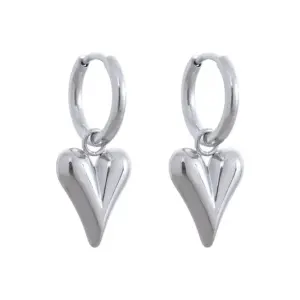 【XKE0216】Pointed Heart Earrings / Steel Color