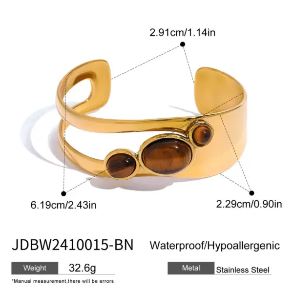 Real Gold Plated 304 Stainless Steel Ion Plating (IP) Pearl Tiger Eye Geometric Waterproof Non Tarnish Simple Style Open Rings For Women's