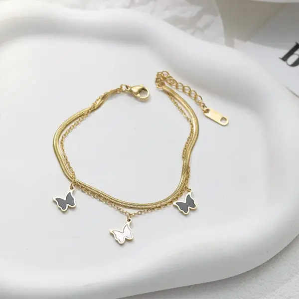 Wholesale Jewelry Retro Butterfly 304 Stainless Steel Acrylic Shell Gold Plated PVD Coated Inlaid Gold Bracelets Necklace