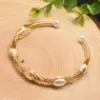 Retro Geometric Pearl Inlay Turquoise Crystal 18k Gold Plated Bangle