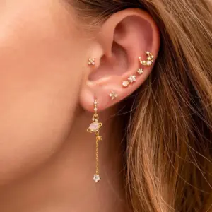 Wholesale Sweet Star Tassel Plating Brass Zircon Earrings