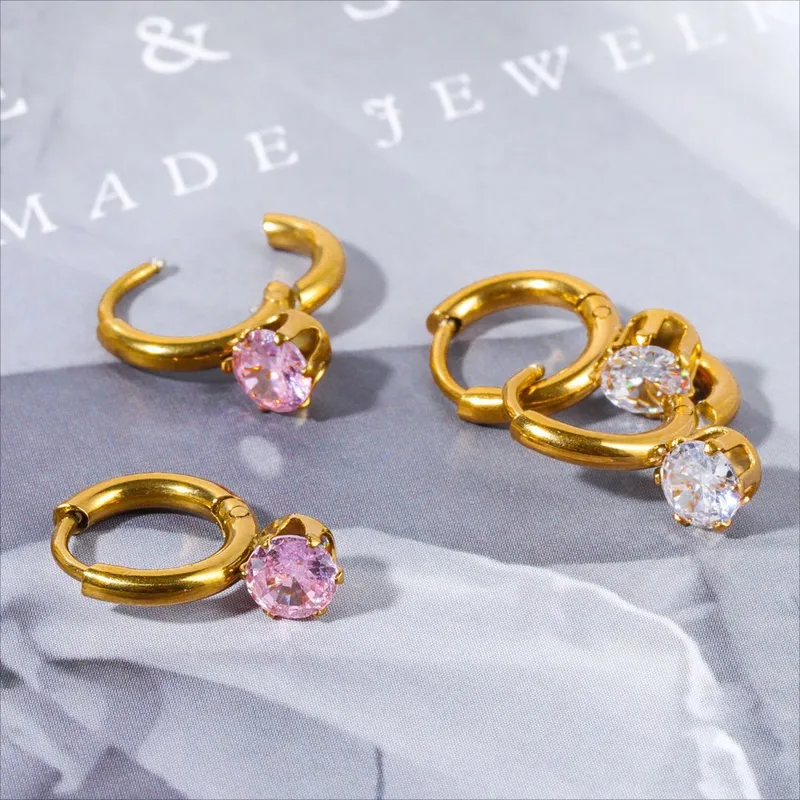 Wholesale 1 Pair Basic Round Plating 304 Stainless Steel Gold Plated Earrings