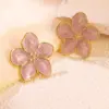 oly-e55233289011c9ce2a68d6ecee7685b0 Wholesale 304 Stainless Steel Plastic Flower Plated Stone-Free Imitation Gold Elegant Cute Sweet Enamel Gold Ear Studs