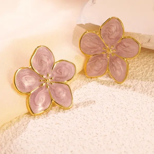 oly-e55233289011c9ce2a68d6ecee7685b0 Wholesale 304 Stainless Steel Plastic Flower Plated Stone-Free Imitation Gold Elegant Cute Sweet Enamel Gold Ear Studs