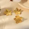 304 Stainless Steel Flower PVD Coated Stone-Free Real Gold Plated Retro Waterproof Non Tarnish Plating Gold Rings Earrings