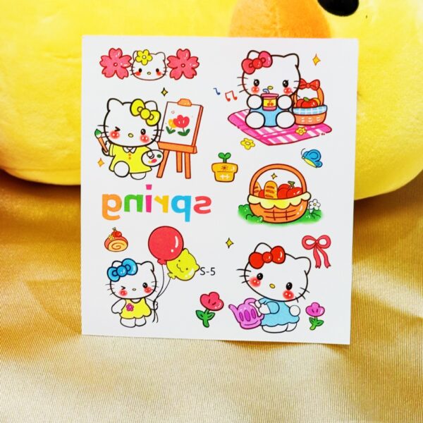 Wholesale Hand-Painted Holle Kitty Sanrio Colorful Tattoo Stickers Waterproof and Long-Lasting Cartoon Girl and Kidsren Hello Kitty