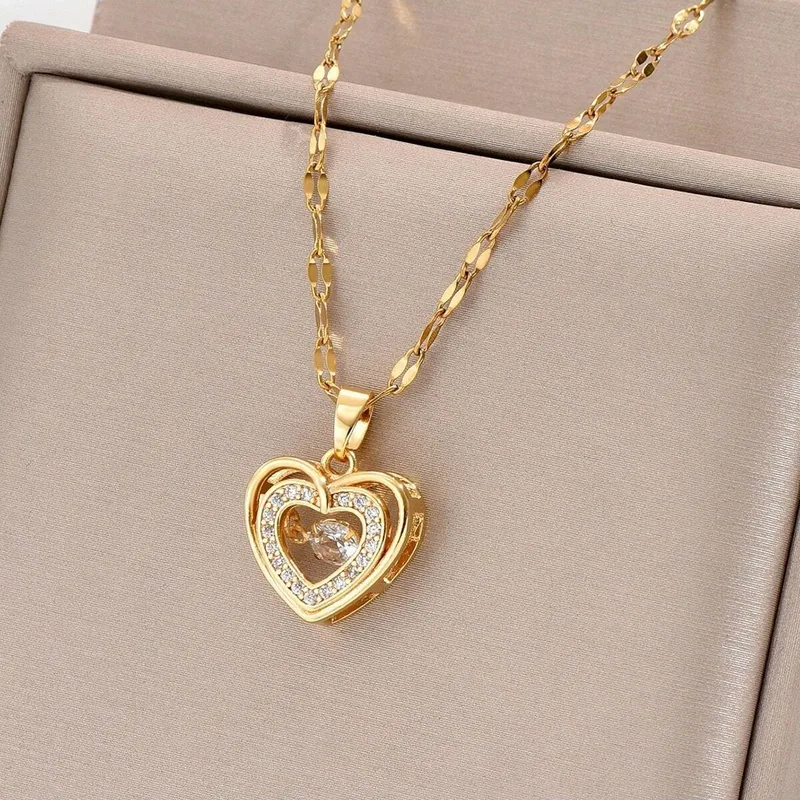 Wholesale 316 Stainless Steel Copper Heart Shape Electroplated 18K Real Gold Plated Vacation Classic Style Waterproof Non Tarnish Coee Bean Chain Pendant Necklace
