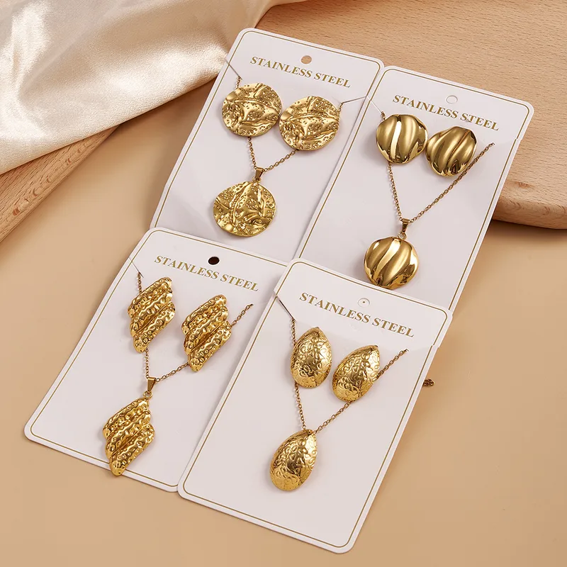 Wholesale 304 Stainless Steel Earrings Necklace Set Round Waterdrop Electroplated Hot Sale Jewelry Accessories Kit