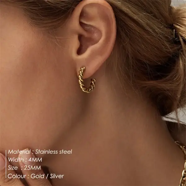 Vacuum Plating Real Gold Plated Geometric 304 Stainless Steel Waterproof Non Tarnish Hoop Earrings