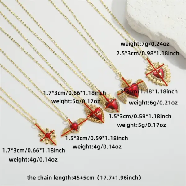 oly-e55eea8b3804abe35bf7dccd8d6d153f Wholesale Copper 14K Gold Plated Enamel Inlay Heart Shape Wings Zircon Pendant Necklace