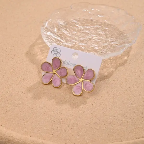 Wholesale 1 Pair/Package Casual Elegant Sweet Flower Enamel 304 Stainless Steel Ear Studs