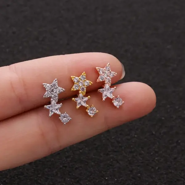 Wholesale Copper Ear Cartilage Rings & Studs Star Waterproof Non Tarnish Surgical Steel