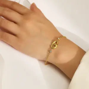 【XKB0242】Pig Nose with Rhinestone Bracelet / Gold