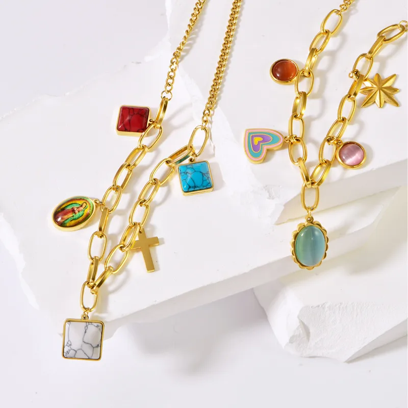 Wholesale Vacuum Plating 18K Gold Plated Cross Heart Shape 304 Stainless Steel Y2K Sweet Pendant Necklace