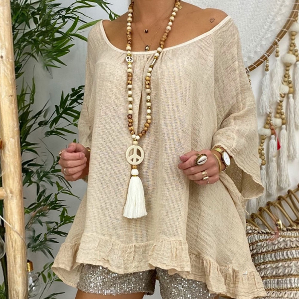 Wholesale Amazon European and American Cross Border Wooden Beaded Tassel Necklace Women's Handmade Bohemian Peace Symbol Pendant Woolen Chain