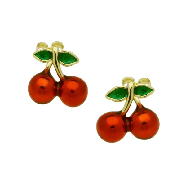1 Pair Simple Style Cherry Strawberry Enamel Inlay Copper Zircon Ear Studs