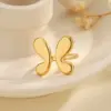 Wholesale PVD Coated Real Gold Plated Butterfly Bow Knot 304 Stainless Steel Classical Romantic Solid Color Waterproof Non Tarnish Open Rings