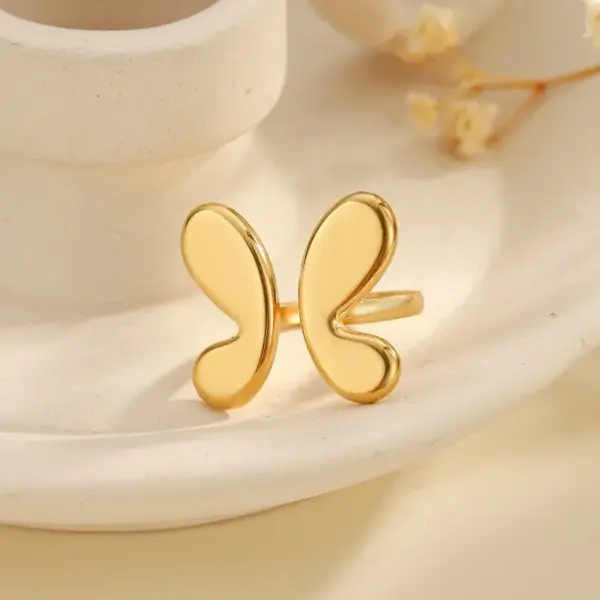 Wholesale PVD Coated Real Gold Plated Butterfly Bow Knot 304 Stainless Steel Classical Romantic Solid Color Waterproof Non Tarnish Open Rings