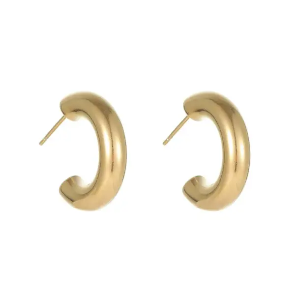 PVD Coated Real Gold Plated C Shape Titanium Steel Simple Style Waterproof Non Tarnish Earrings