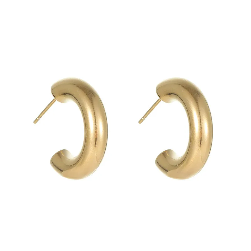 Wholesale PVD Coated Real Gold Plated C Shape Titanium Steel Simple Style Waterproof Non Tarnish Earrings