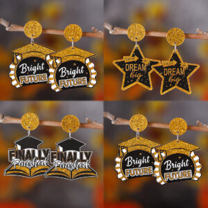 oly-e57d14e33d1c69bcea862b312e8f92db Wholesale Cross-border New School Season Sequins Book Master's Cap Star Stitching Pendant Earrings Acrylic Earrings