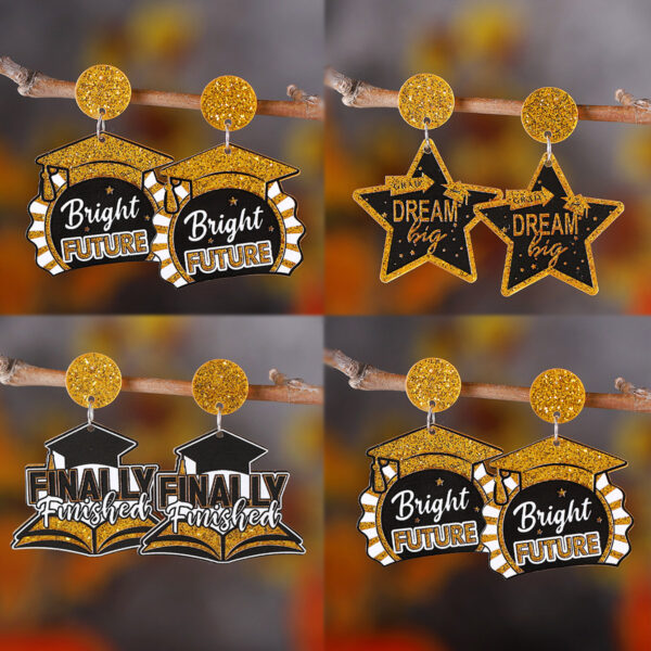 oly-e57d14e33d1c69bcea862b312e8f92db Wholesale Cross-border New School Season Sequins Book Master's Cap Star Stitching Pendant Earrings Acrylic Earrings