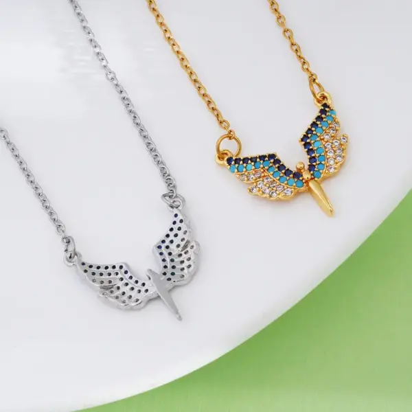Wholesale 304 Stainless Steel Copper Wings Pendant Necklace