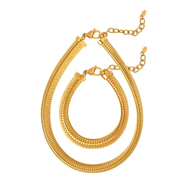 PVD Coated Real Gold Plated 18K Gold Solid Color Titanium Steel Simple Style Waterproof Non Tarnish Bracelets Necklace