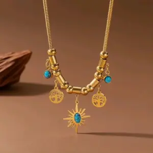 X01154-Life Tree Sun-Necklace- Gold