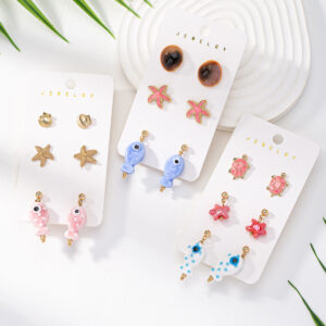 Wholesale 3 pairs of shell and starfish ceramic fish earrings set
