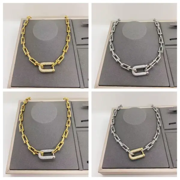 Wholesale Jewelry Casual Simple Style Horseshoe 304 Stainless Steel Zircon 18K Gold Plated White Gold Plated Plating Inlay Horseshoe Chain Necklace