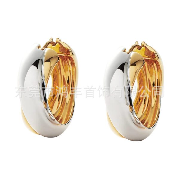 Wholesale Dilireba's Same Two-Color Earrings, High-Quality Electricity Retro Jewelry, Contrasting Colors, Women's European and American New Copper Earrings